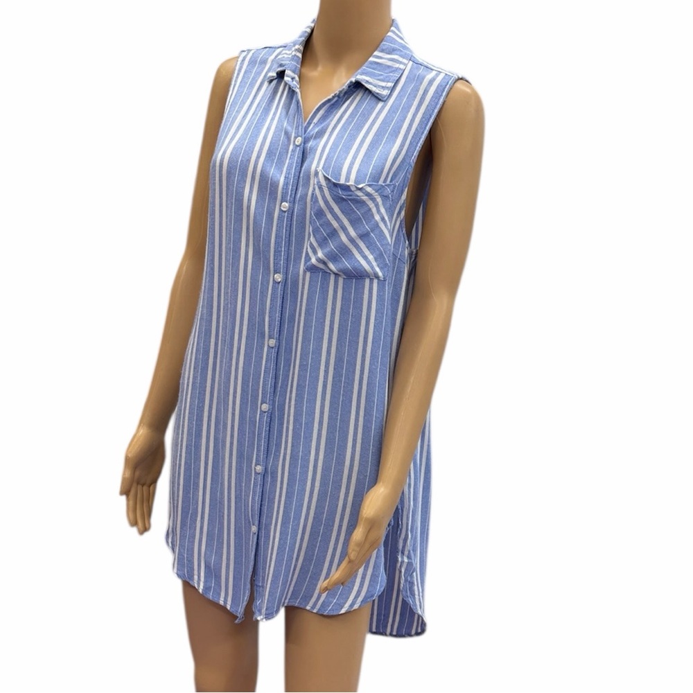 Staccato Blue Striped Sleeveless Button Up Tunic Top Blouse Womens Large